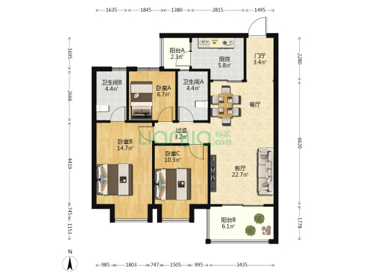 融创春风十里云澜苑 3室1厅2卫 108平方