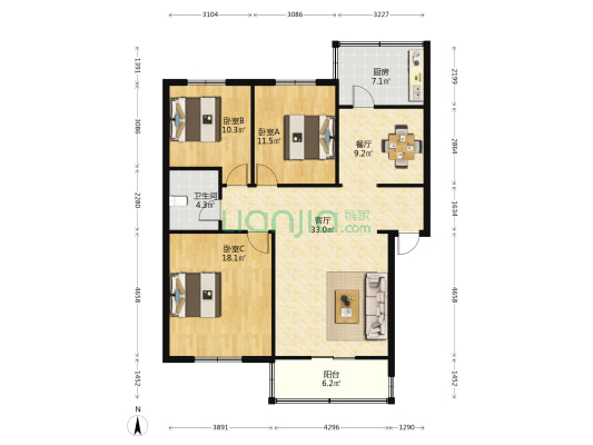 西亚斯教师公寓 3室2厅1卫 119平方