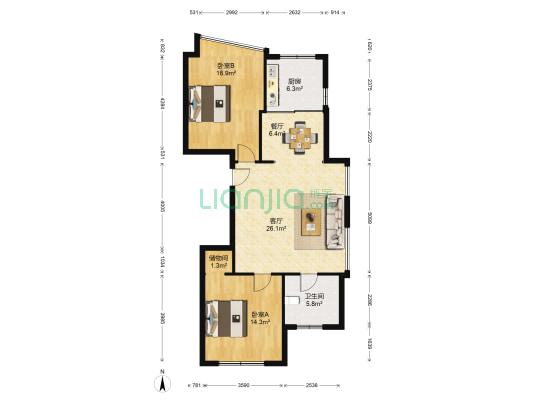 鑫源大厦 2室2厅1卫 55平方