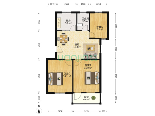 双洋湖新村 3室1厅1卫 89平方