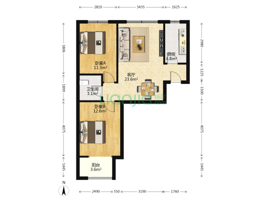 华普园 2室1厅1卫 85平方