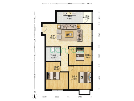 此房毛坯随意装修交通便利配套设施齐全-户型图