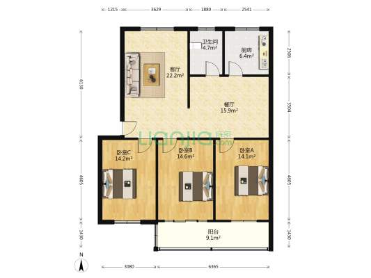 德福苑 3室2厅1卫 116平方