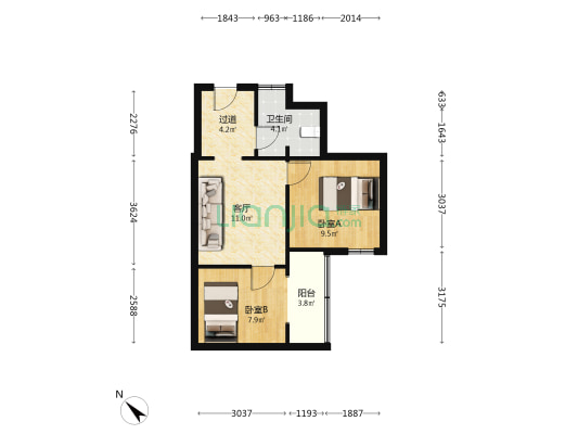 玉皇观街83号 2室1厅1卫 55平方