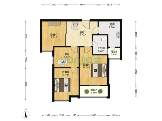 五环天地广场 4室1厅1卫 95平方