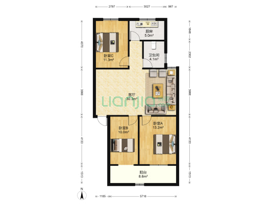 南津路 3室1厅1卫 95平方