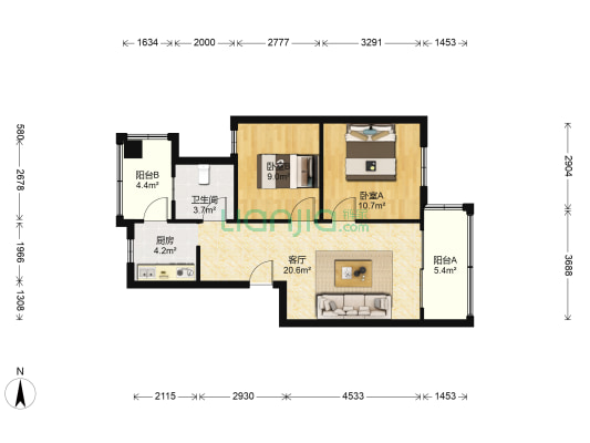 锦城花园 2室1厅1卫 66平方