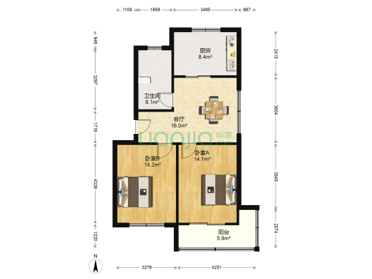 太平南路40-1号 2室1厅1卫 85平方