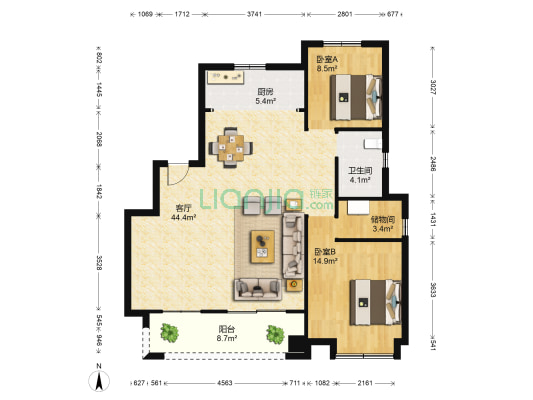 岭湖湾 2室1厅1卫 115平方