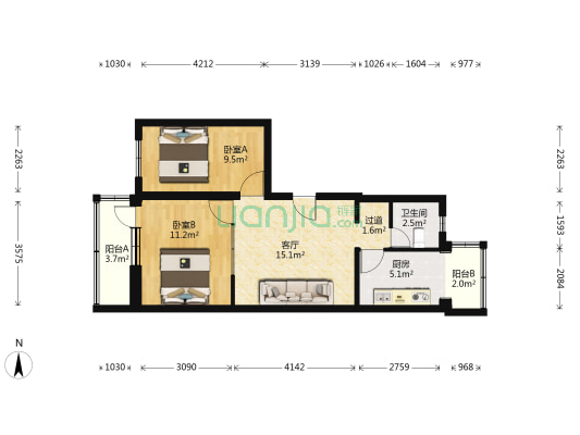 站北路 2室1厅1卫 67平方