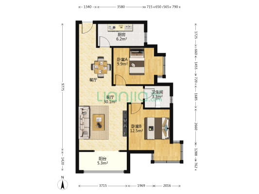 泾渭华府 2室1厅1卫 87平方