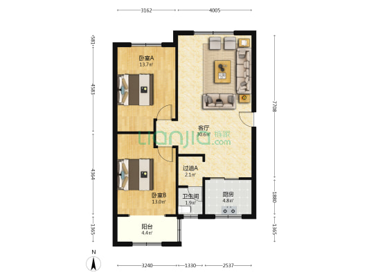 交通局宿舍 2室1厅1卫 83平方