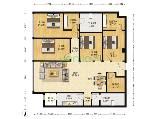 富力飞常HAOS 4室1厅2卫 209平方