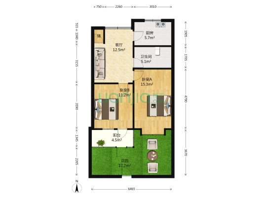 电厂东小区 2室1厅1卫 65平方