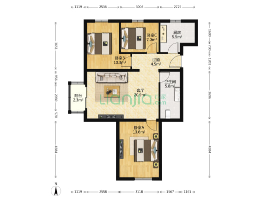 东惠家园 3室1厅1卫 106平方