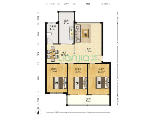 省七建家属院 3室2厅1卫 113平方