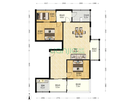 南坛西路 3室1厅1卫 105平方
