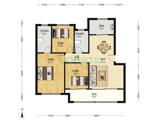 溧水金地峯范花园 3室1厅2卫 110平方