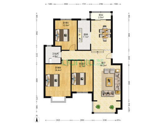 东明花园 3室1厅1卫 130平方