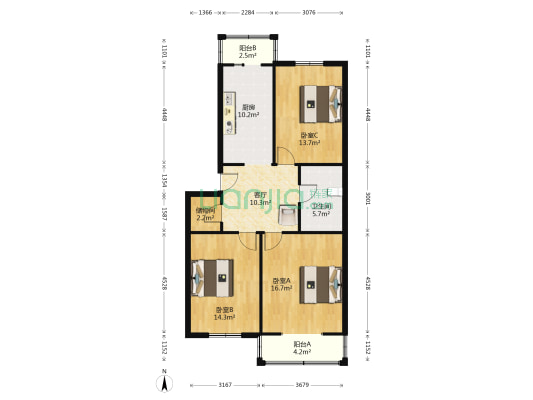 黑龙江科技大学家属楼 3室1厅1卫 98平方