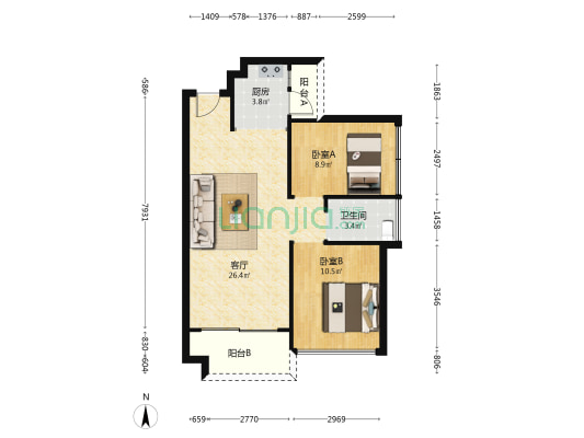 牧云溪谷六期云禧 2室1厅1卫 72平方