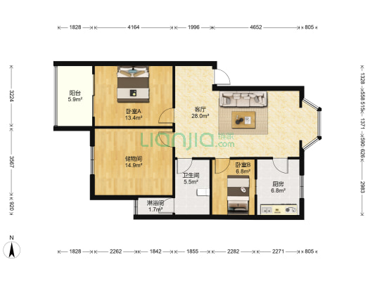 华强苑 2室1厅2卫 97平方