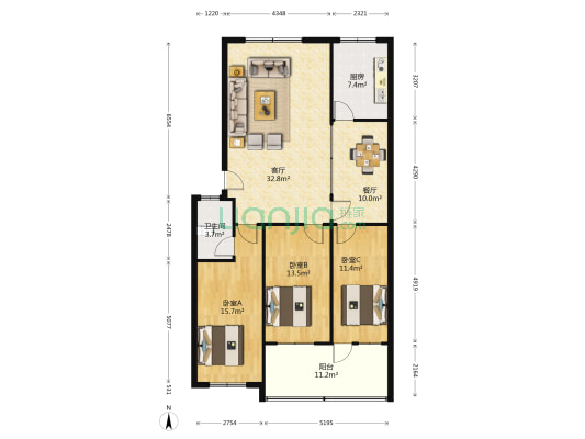 中岳花园 3室2厅1卫 133平方