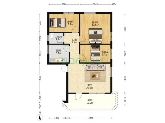 花园水中路六巷 3室1厅1卫 88平方