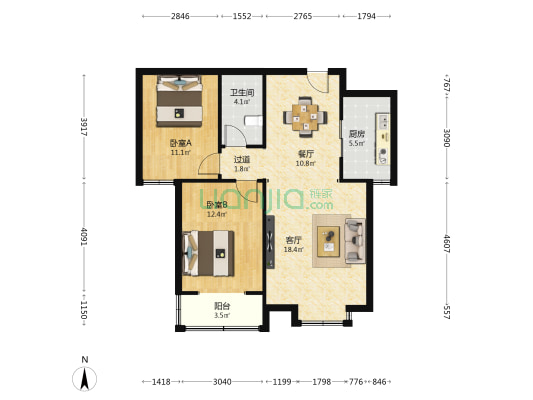 居心止苑 2室2厅1卫 92平方