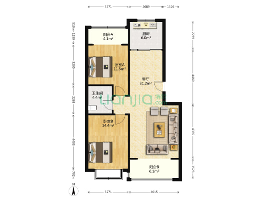 弘丰苑 2室1厅1卫 93平方