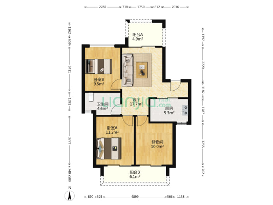 凯德龙湾 2室1厅1卫 88平方