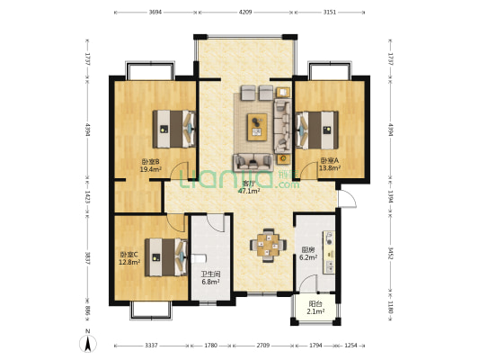 御林华府 3室1厅1卫 116平方