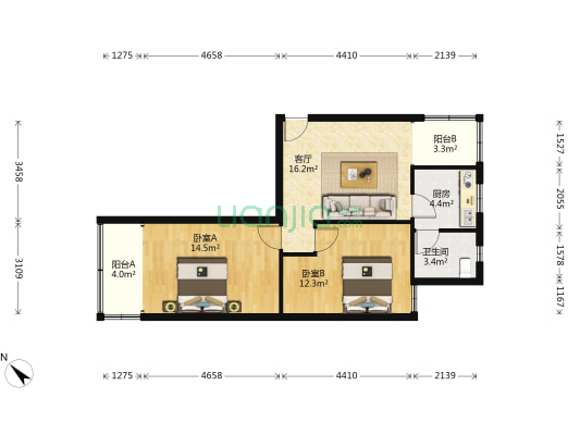 新风路39号 2室1厅1卫 66平方