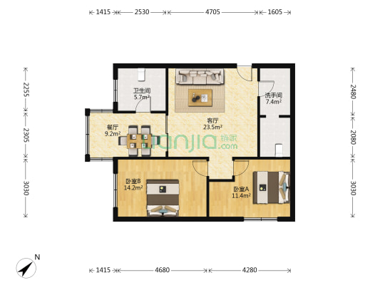 新村河边街11号 2室2厅2卫 84平方