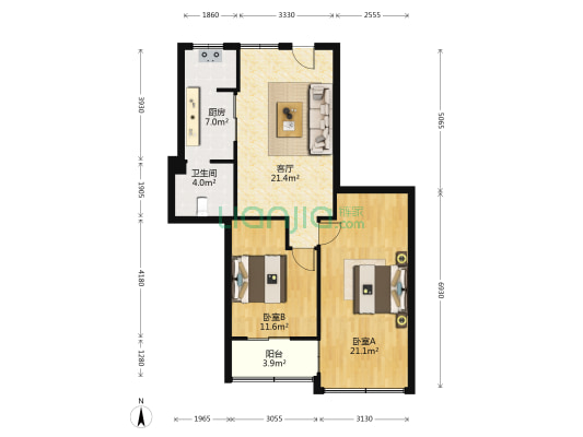 赤岗小学教师宿舍 2室1厅1卫 56平方