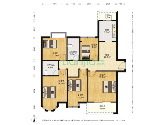 中海万锦城(一期) 5室1厅2卫 144平方