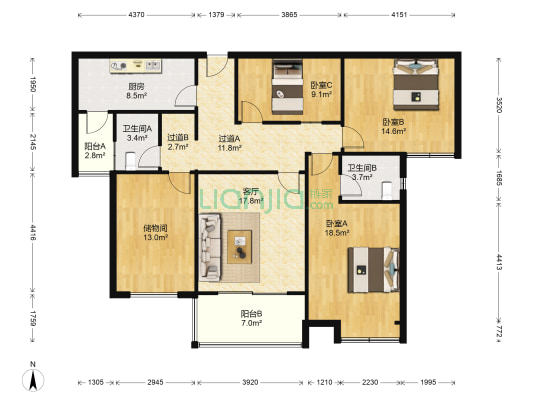 海馨苑 3室1厅2卫 140平方