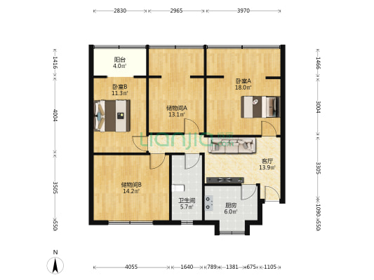紫薇社区 2室1厅1卫 95平方