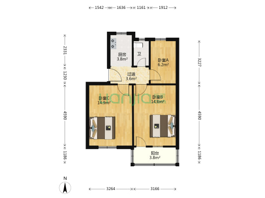 苜军路16号 3室0厅1卫 62平方