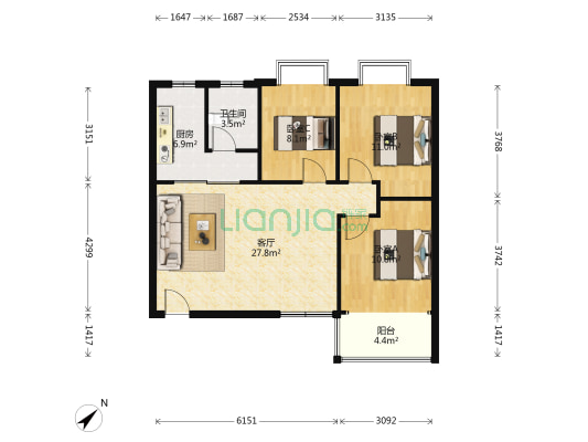 安胜花园 3室1厅1卫 91平方