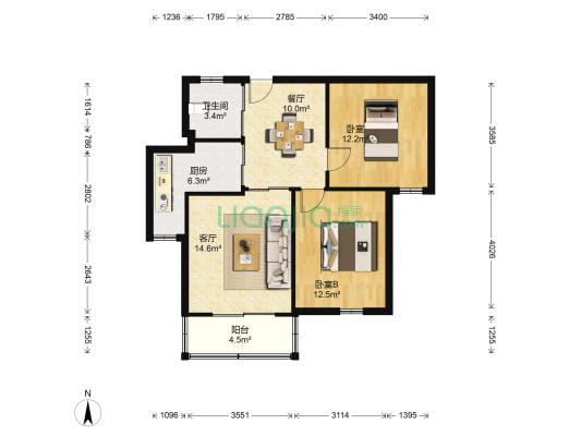 花和佳苑东区 2室2厅1卫 82平方