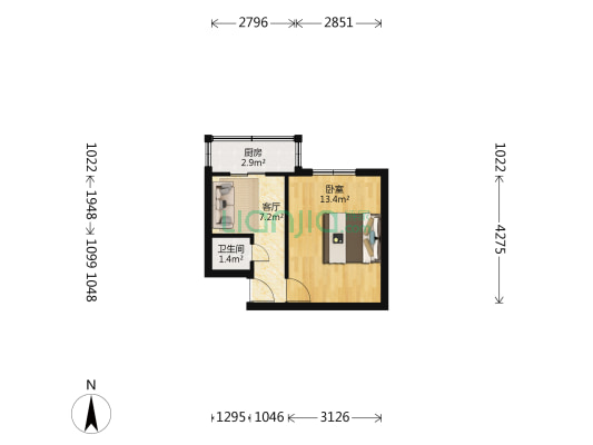 桃南小区 1室1厅1卫 27平方