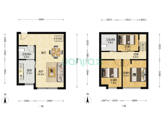 城市经典二期(公寓) 3室1厅2卫 95平方