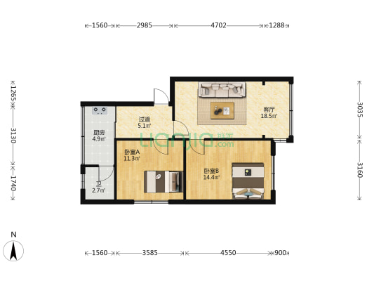 黄河路175号 2室1厅1卫 58平方