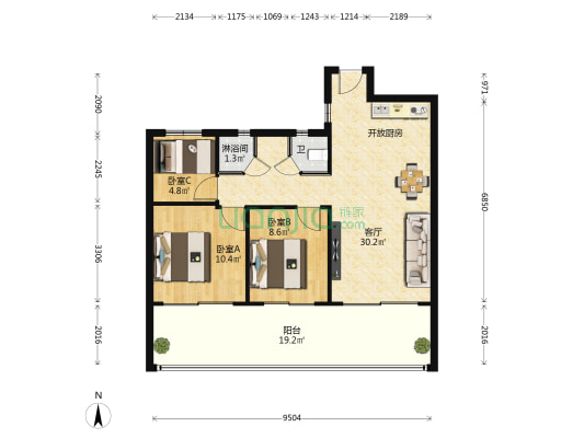 绿地·悦澜湾 3室1厅2卫 89平方