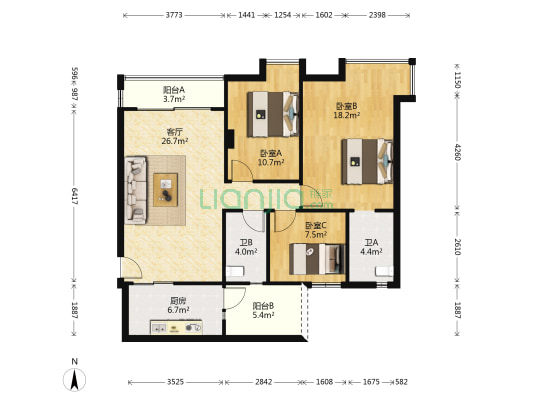 宏逸华庭 3室1厅2卫 100平方