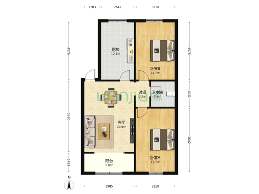 白岩三支路 2室1厅1卫 93平方