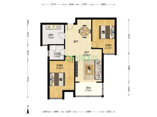 中建文化城 2室1厅1卫 89平方
