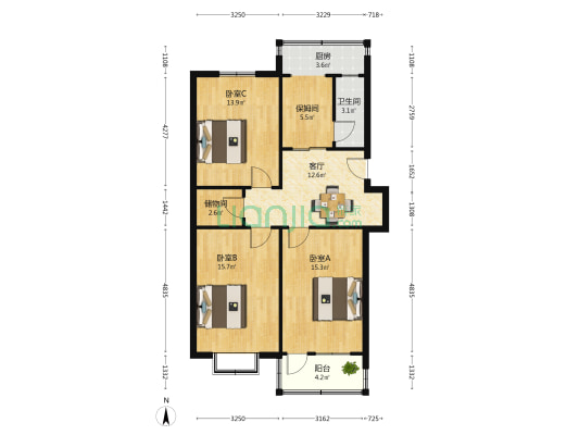 英雄山路76号 3室1厅1卫 94平方