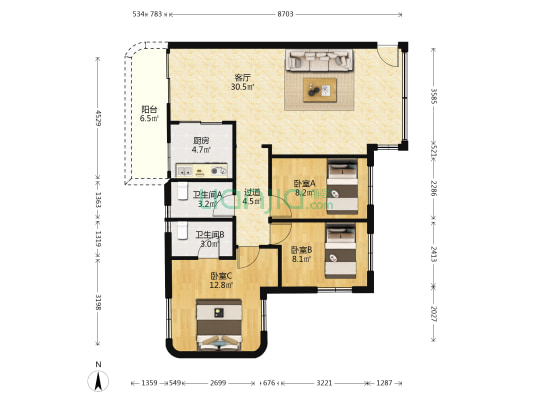 金榜德政小区 3室1厅2卫 101平方